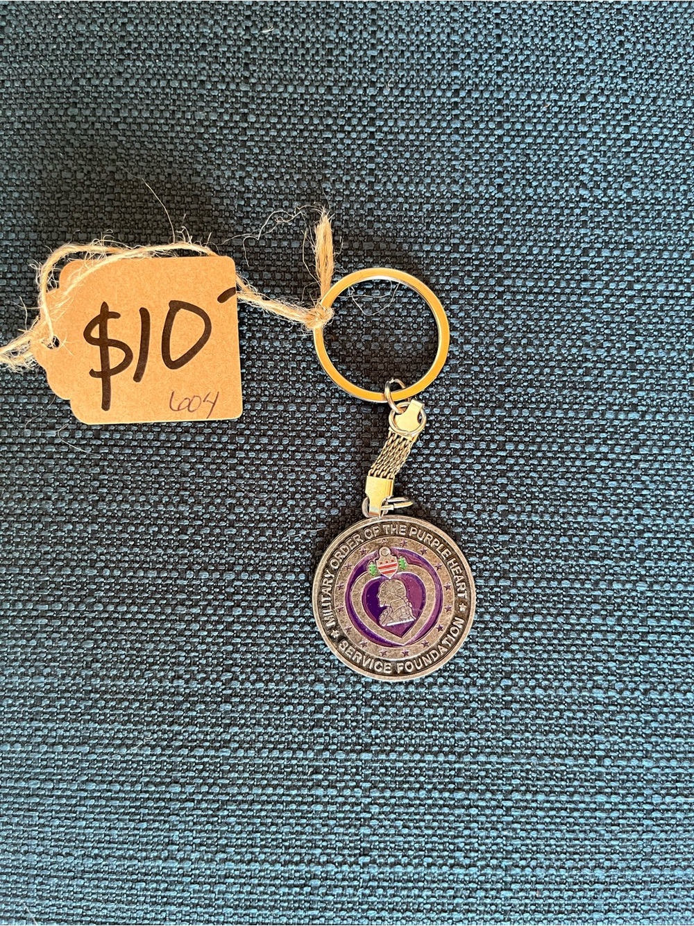 Purple Enamel Military Tribute Keychain with Silver-Tone Metal